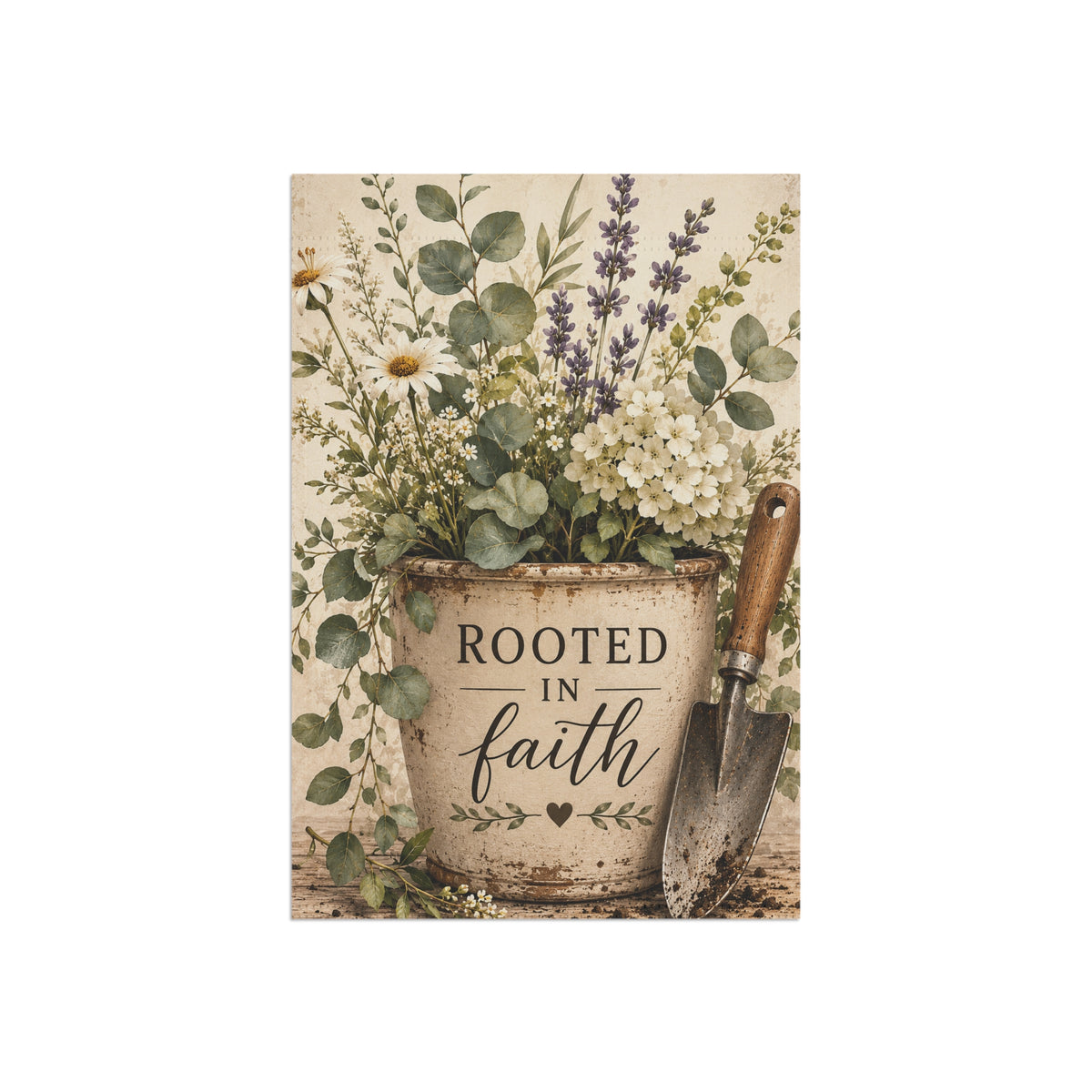 Rooted in Faith Garden Flag — Floral House & Garden Banner