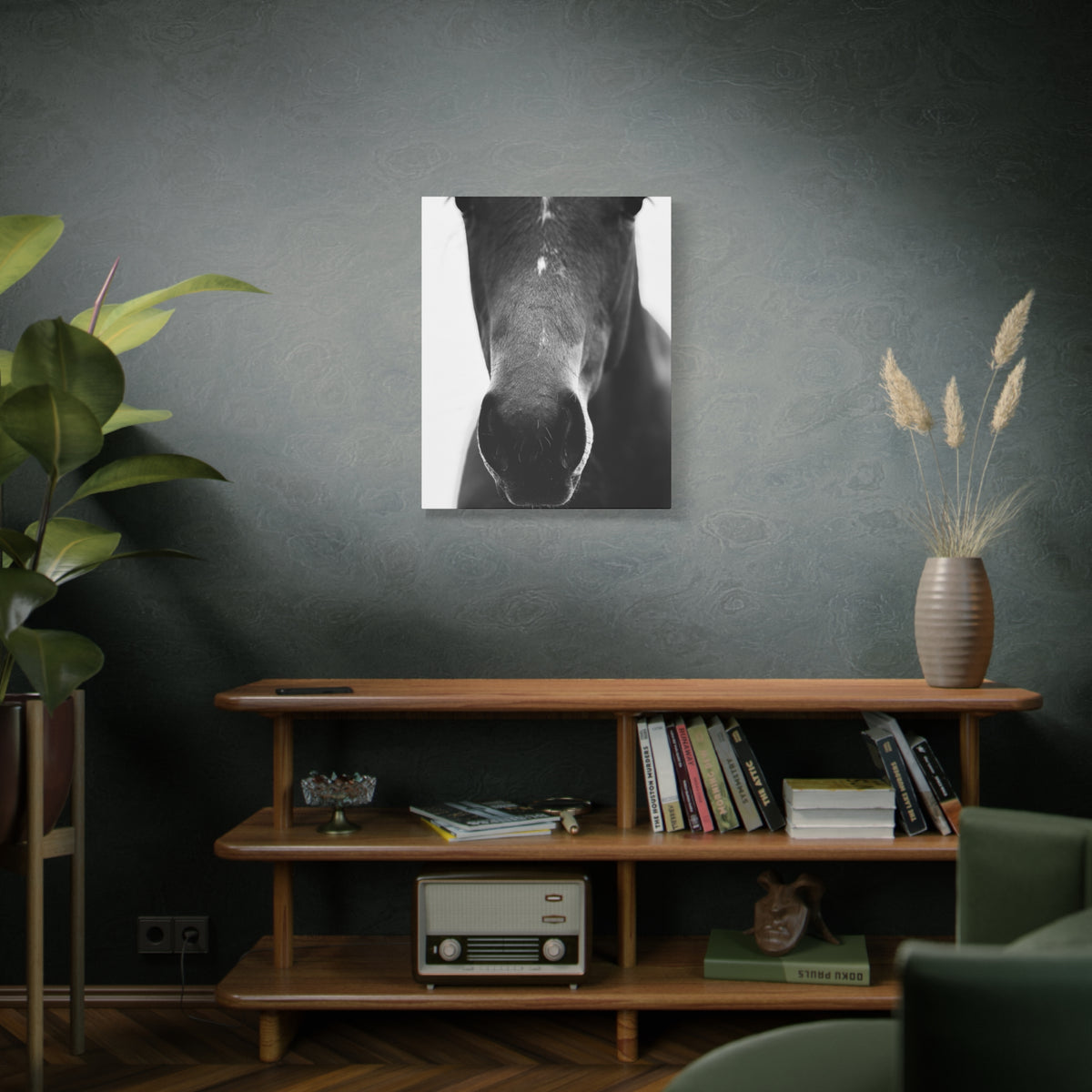 Black & White Horse Nose Matte Canvas Print — Stretched Wall Art for Equestrian Lovers