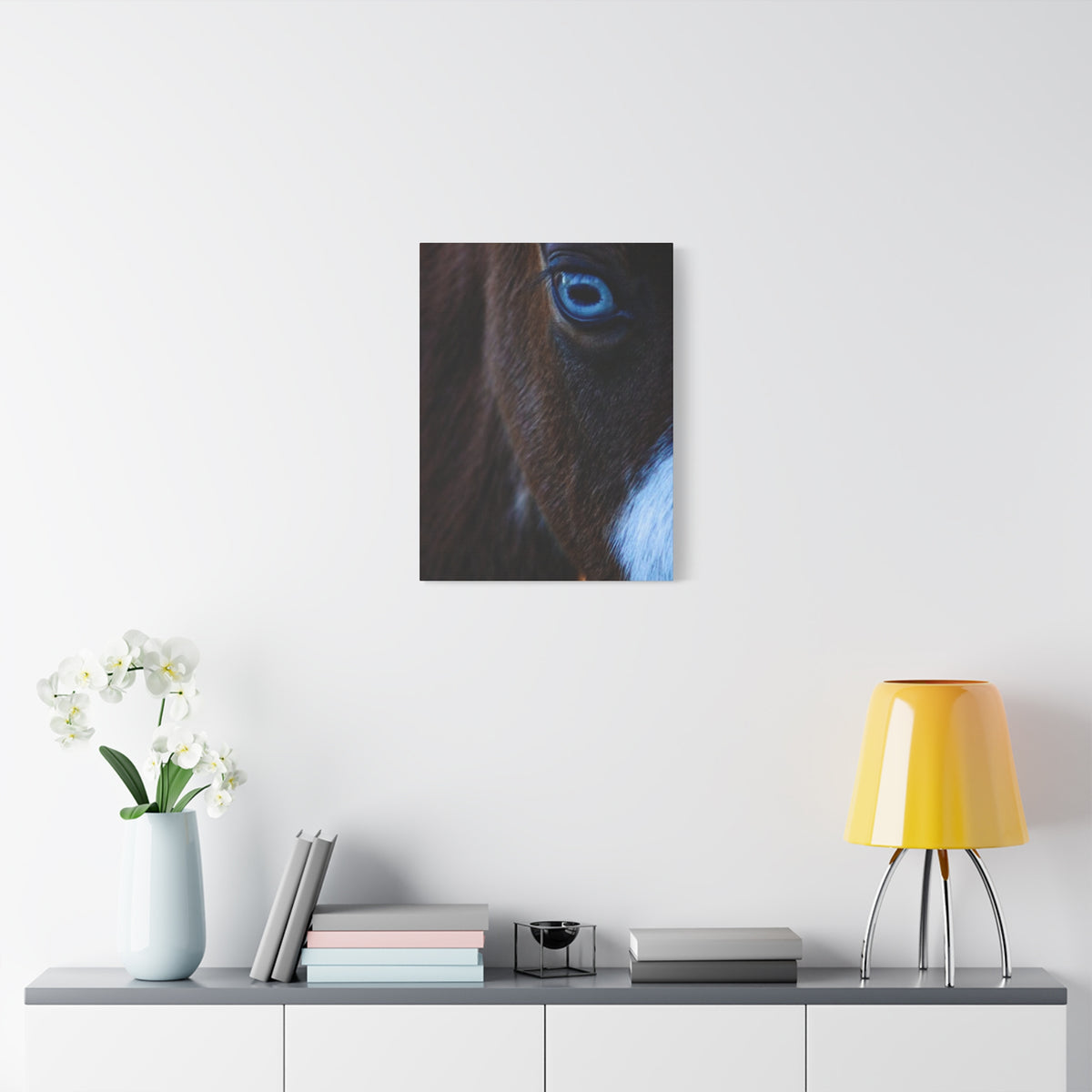 Blue-Eyed Horse Canvas Print — Close-Up Equine Wall Art, Matte Stretched 1.25"