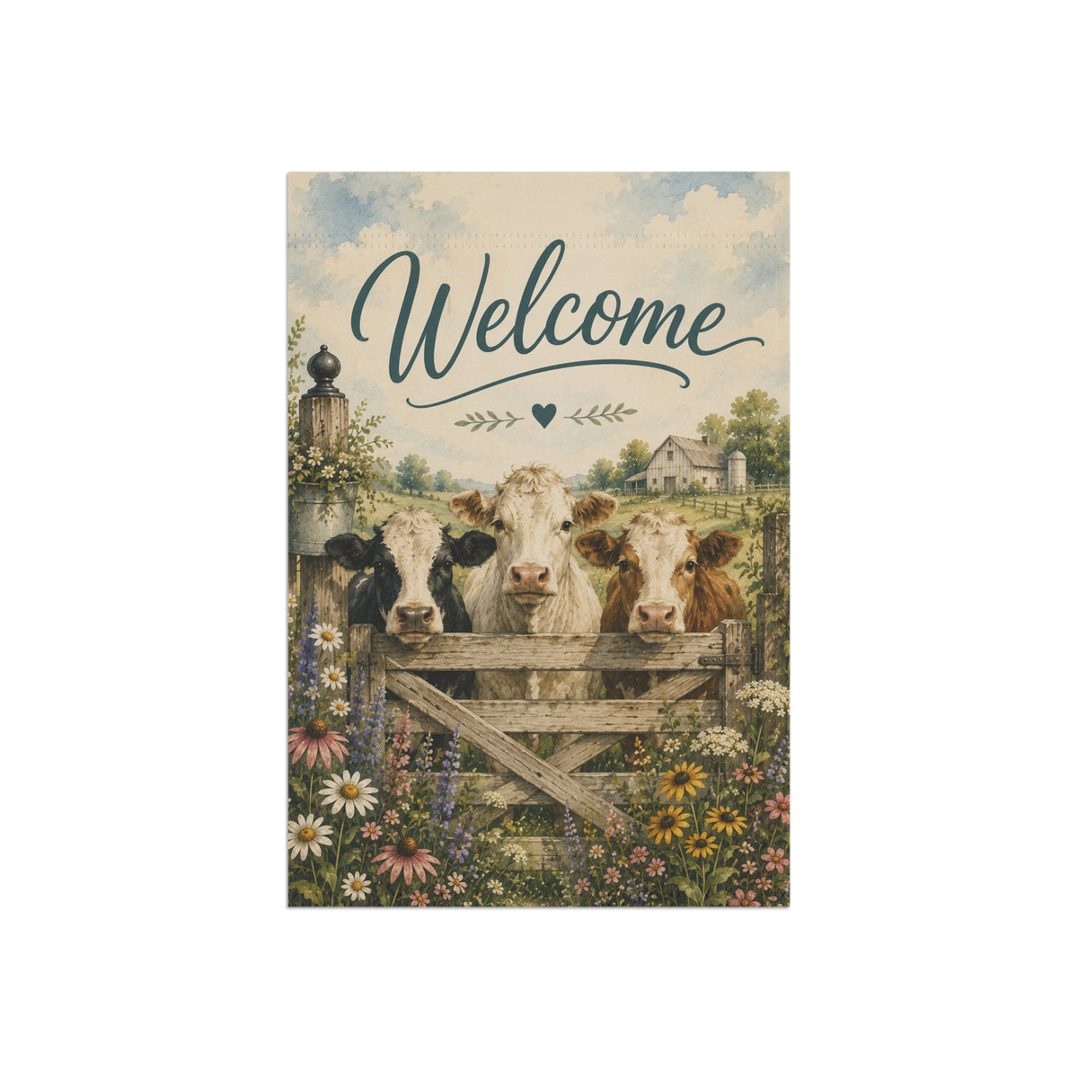 Welcome Farmhouse Garden Flag — Rustic Cow Welcome Banner for Yard & Porch