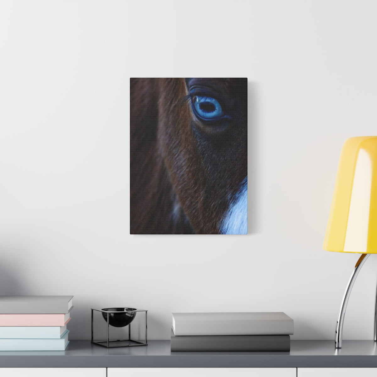 Blue-Eyed Horse Canvas Print — Close-Up Equine Wall Art, Matte Stretched 1.25"