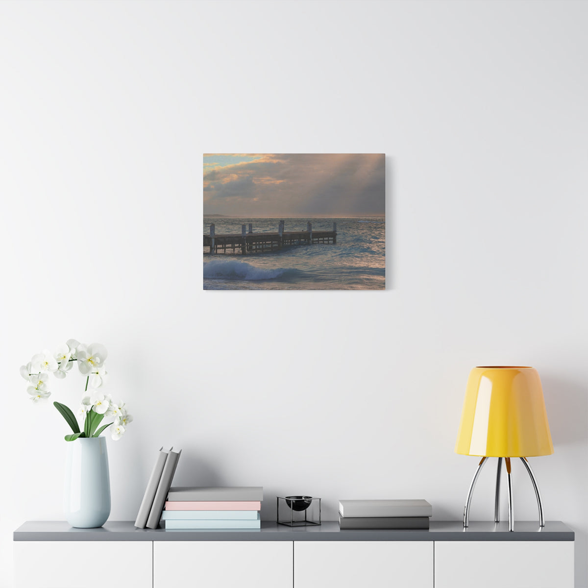 Seaside Pier Sunset Matte Canvas Print — Stretched Wall Art (1.25")