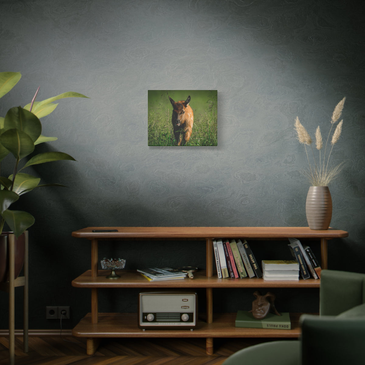 Elk Calf Meadow Matte Stretched Canvas — Wildlife Nursery Wall Art