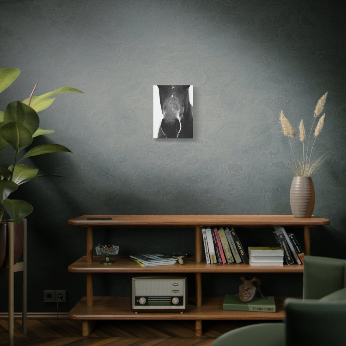Black & White Horse Nose Matte Canvas Print — Stretched Wall Art for Equestrian Lovers