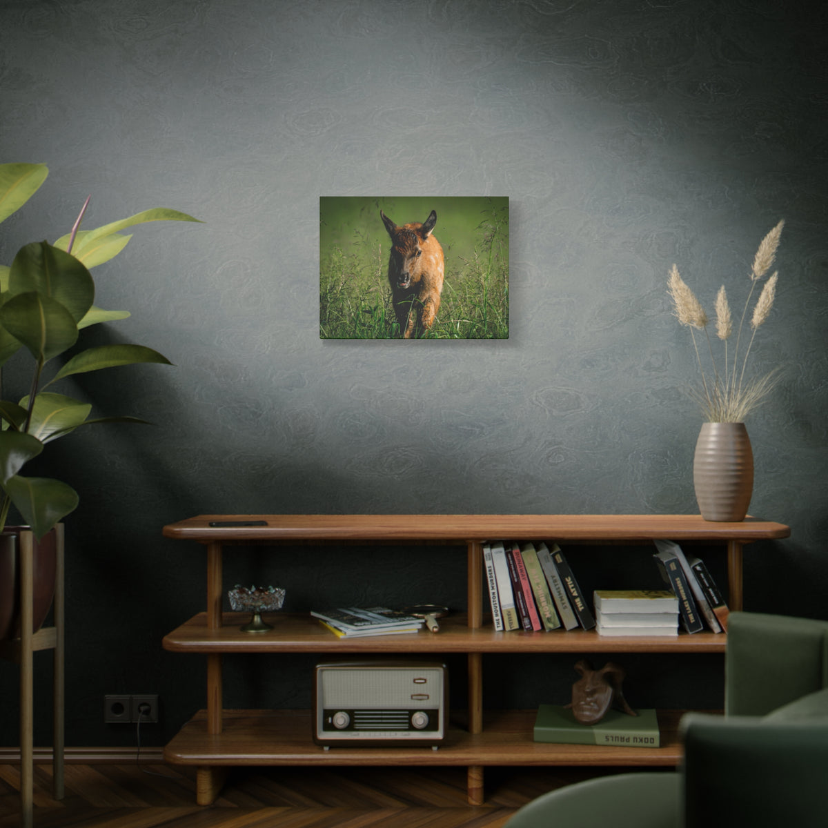 Elk Calf Meadow Matte Stretched Canvas — Wildlife Nursery Wall Art