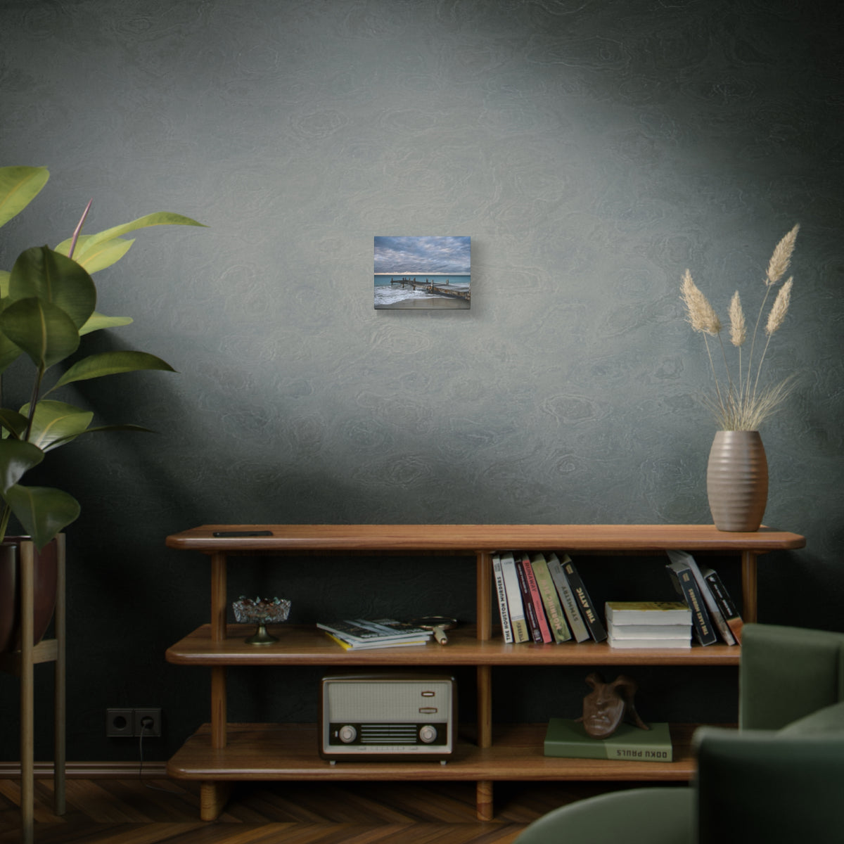 Ocean Pier Canvas Wall Art – Moody Seascape Matte Stretched Canvas