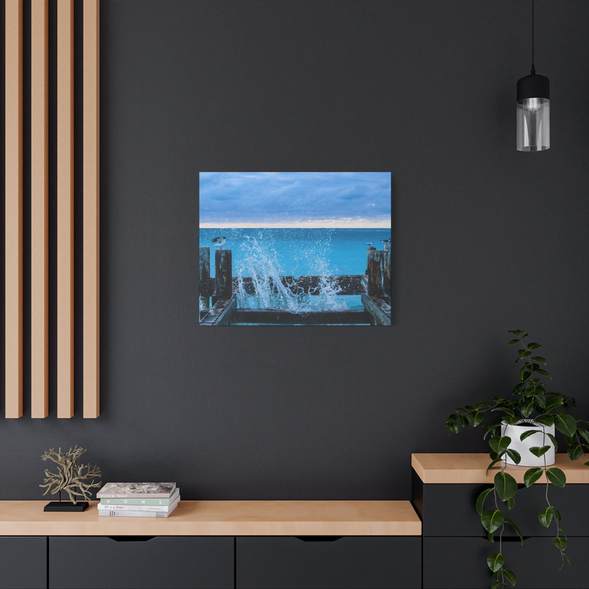 Ocean Wave Splash Canvas Print — Seaside Pier Wall Art