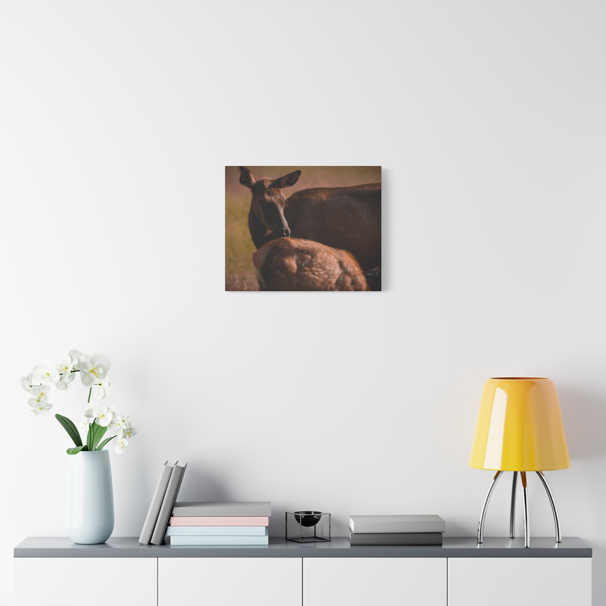 Elk Cow & Calf Matte Canvas Print — Rustic Wildlife Nature Wall Art