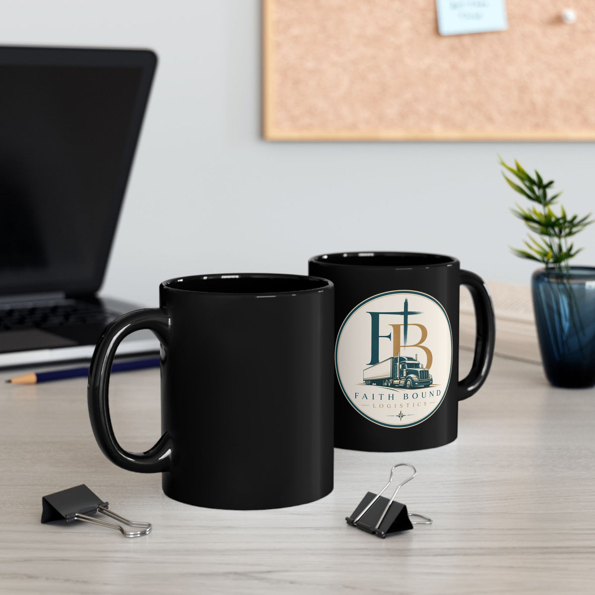 Faith Bound Logistics Black Coffee Mug — Trucker Logo 11oz/15oz