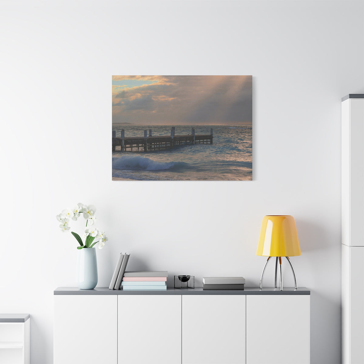 Seaside Pier Sunset Matte Canvas Print — Stretched Wall Art (1.25")