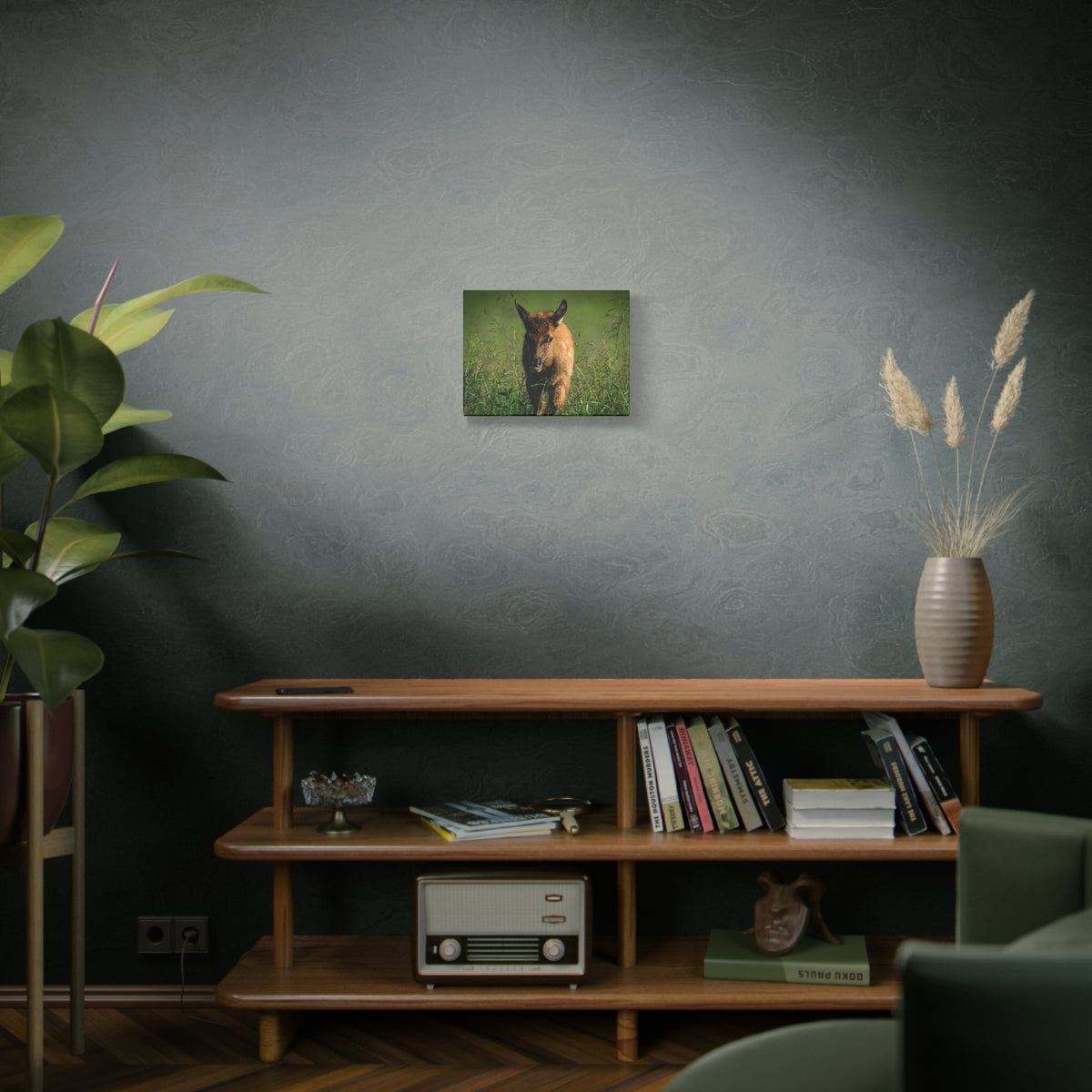 Elk Calf Meadow Matte Stretched Canvas — Wildlife Nursery Wall Art