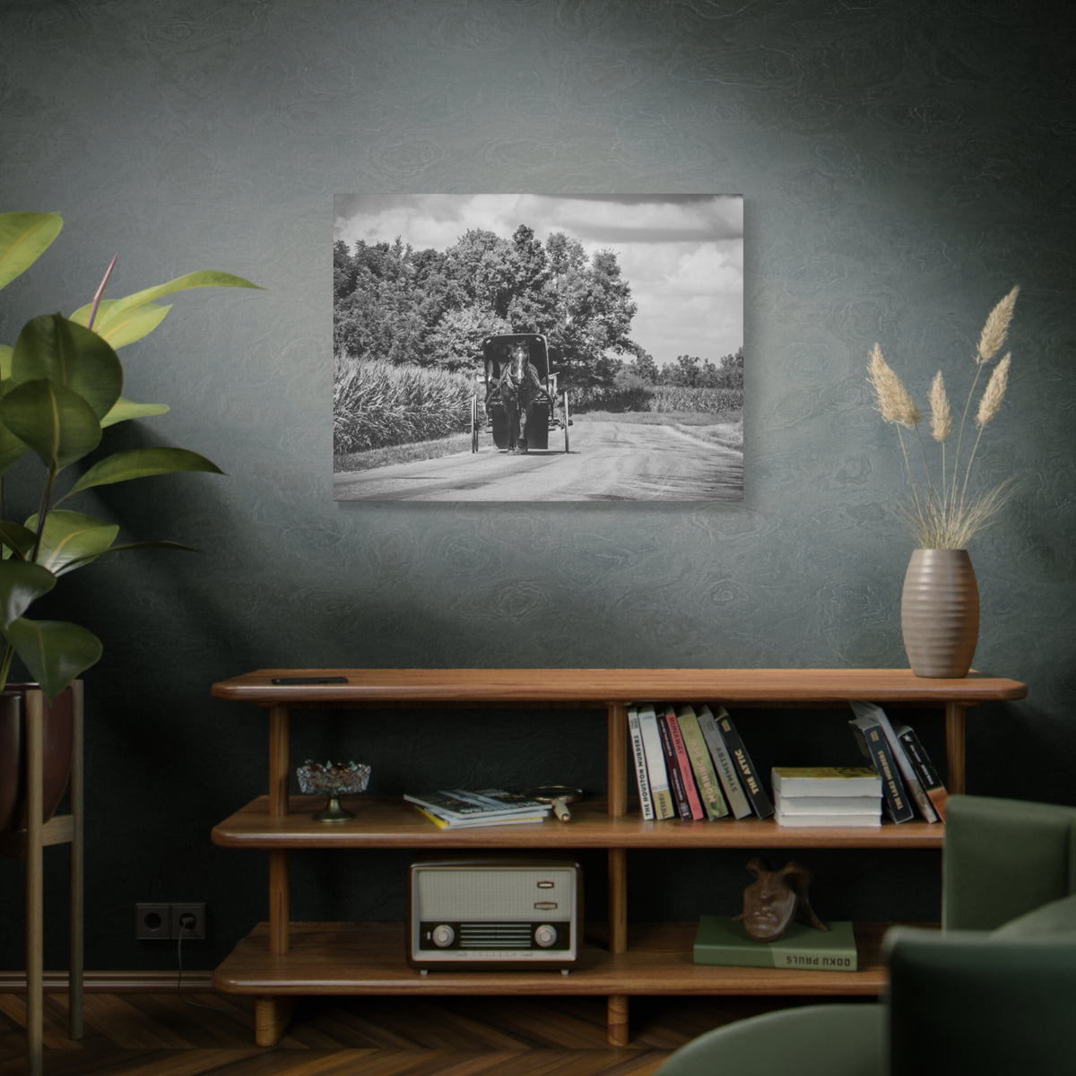 Amish Horse Buggy Black & White Matte Canvas