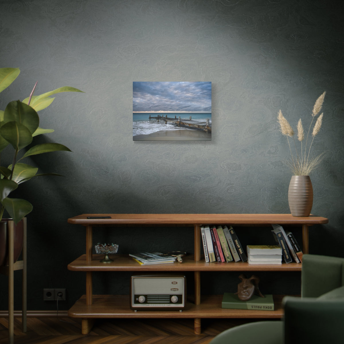 Ocean Pier Canvas Wall Art – Moody Seascape Matte Stretched Canvas