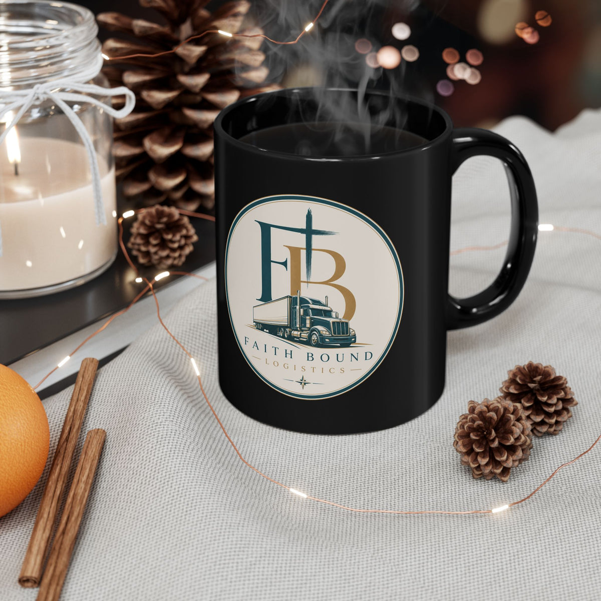 Faith Bound Logistics Black Coffee Mug — Trucker Logo 11oz/15oz