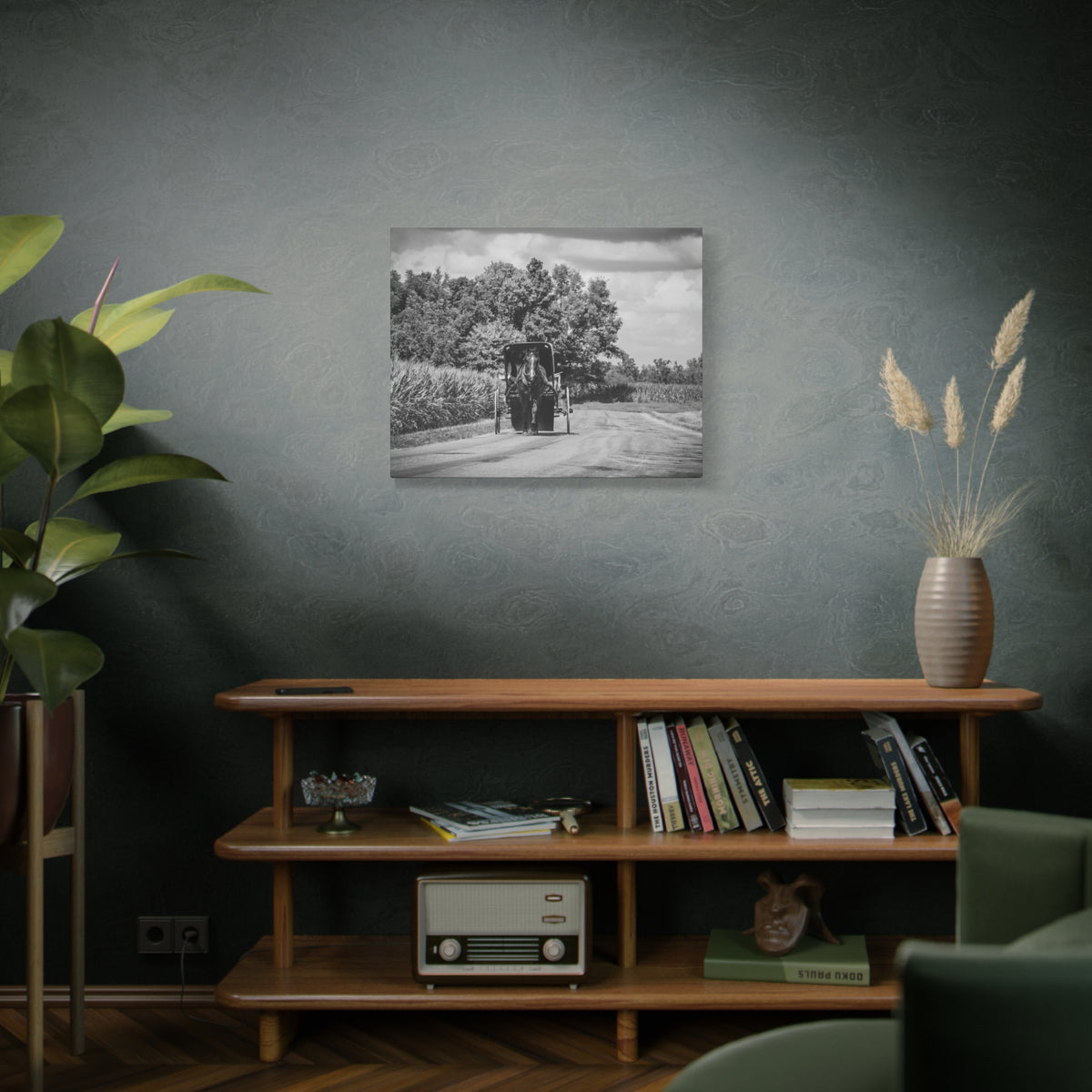Amish Horse Buggy Black & White Matte Canvas