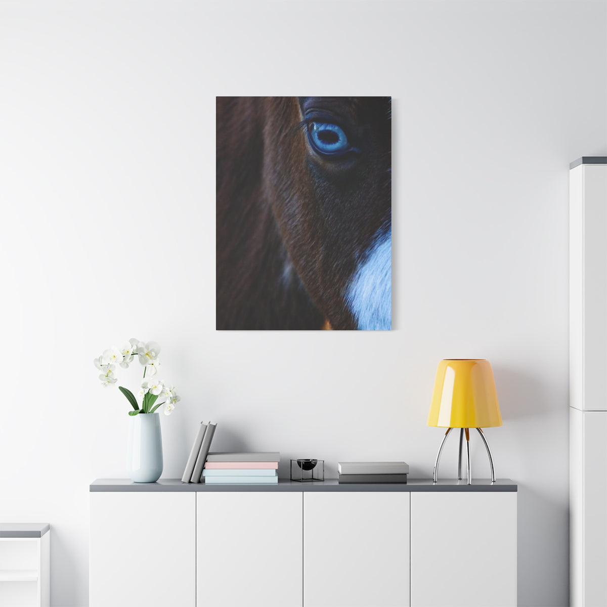 Blue-Eyed Horse Canvas Print — Close-Up Equine Wall Art, Matte Stretched 1.25"