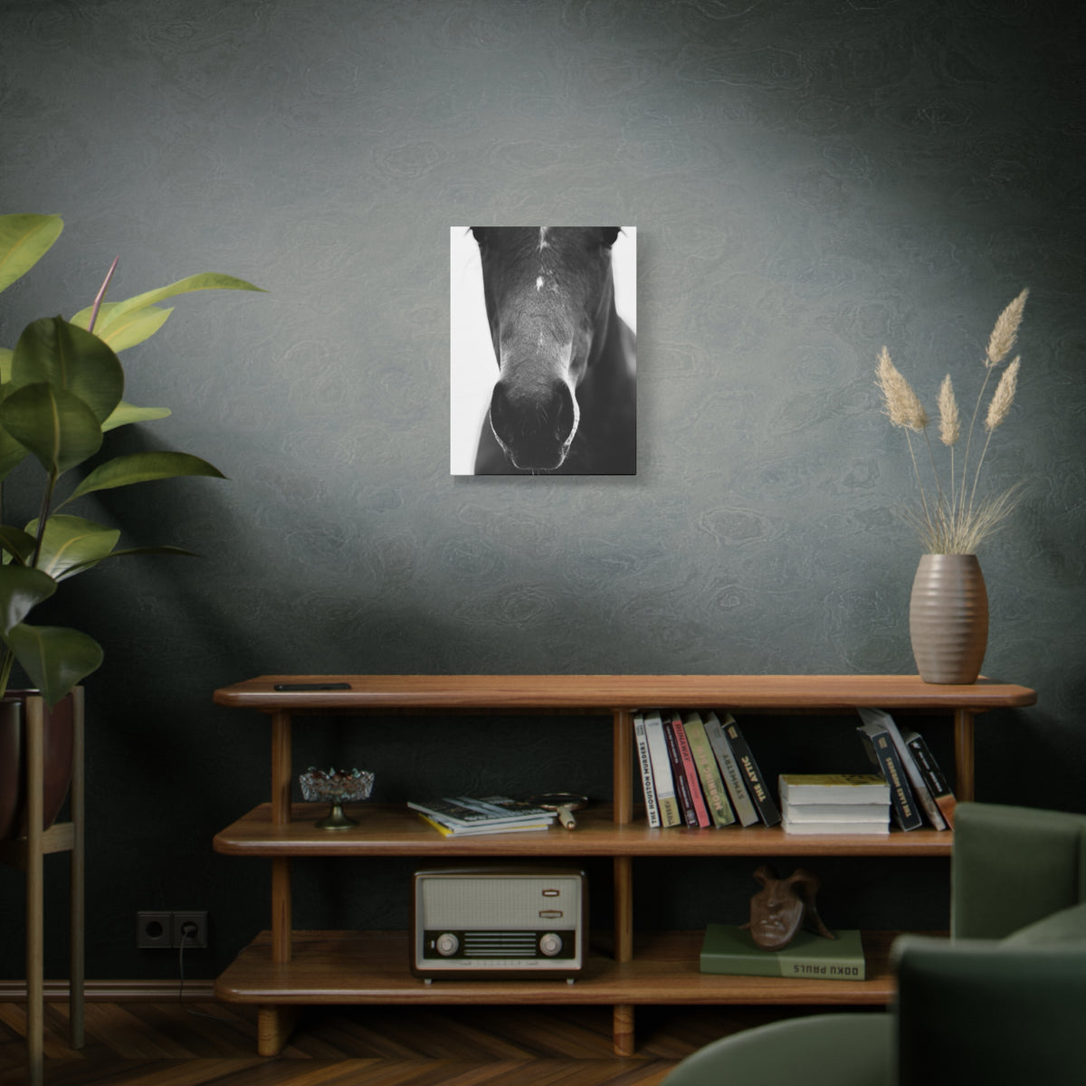Black & White Horse Nose Matte Canvas Print — Stretched Wall Art for Equestrian Lovers