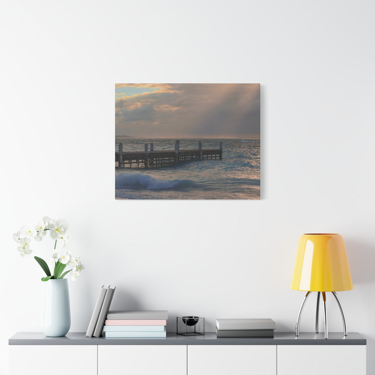 Seaside Pier Sunset Matte Canvas Print — Stretched Wall Art (1.25")
