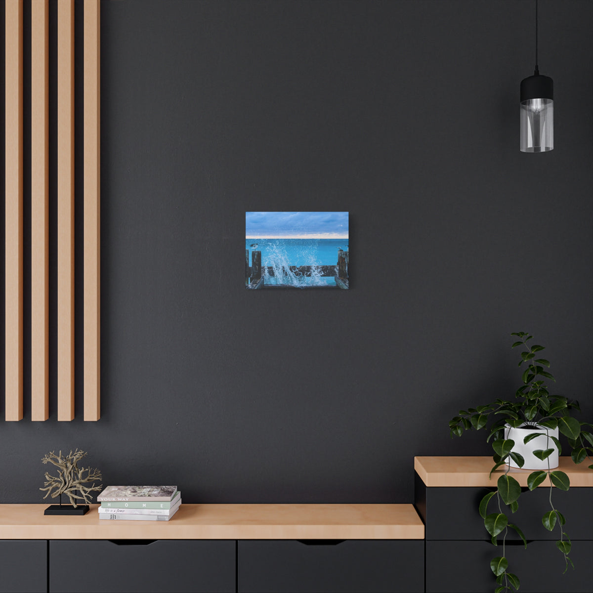Ocean Wave Splash Canvas Print — Seaside Pier Wall Art
