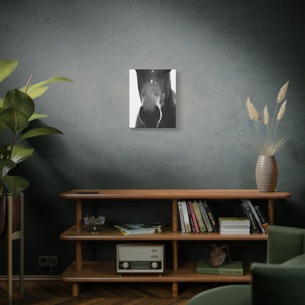 Black & White Horse Nose Matte Canvas Print — Stretched Wall Art for Equestrian Lovers