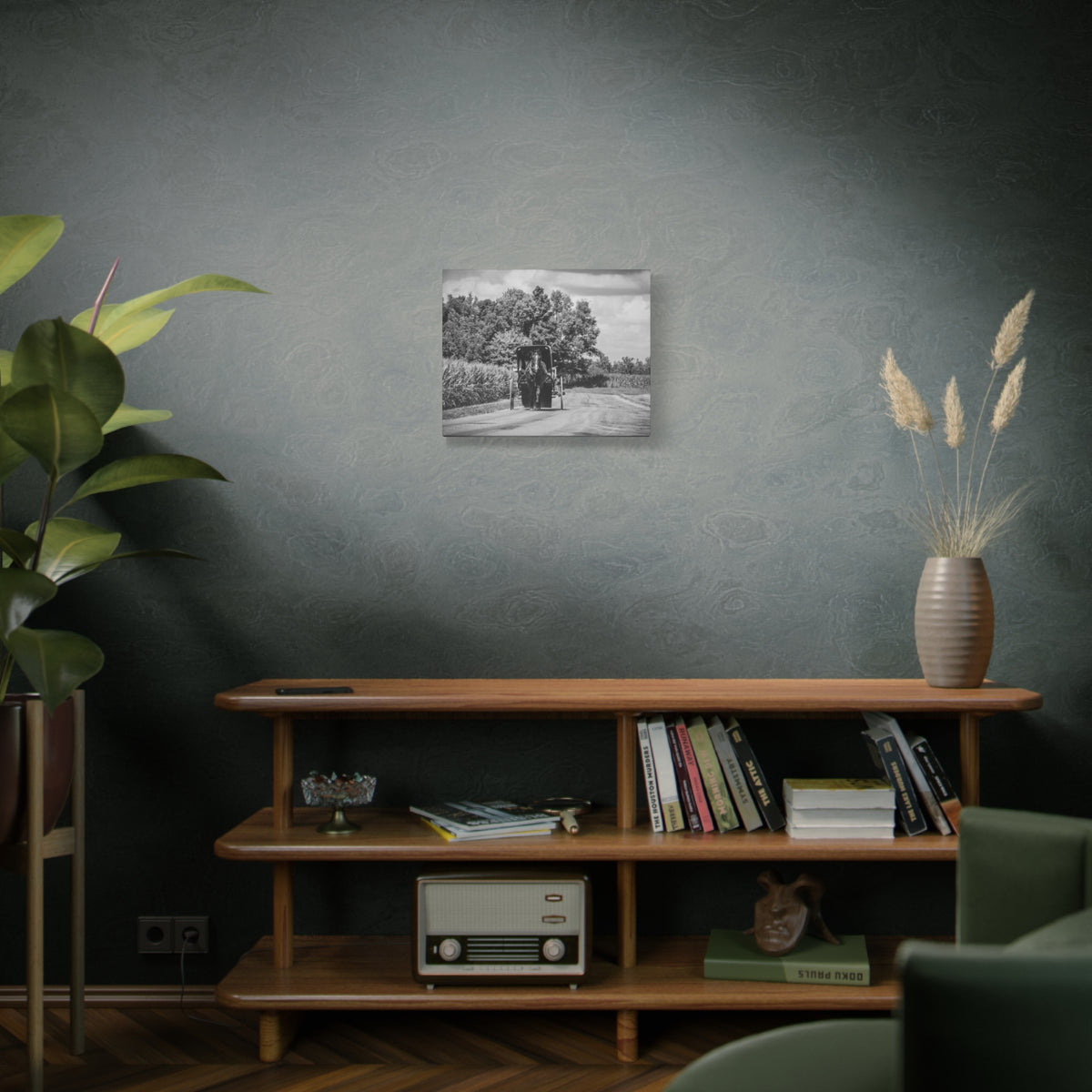 Amish Horse Buggy Black & White Matte Canvas