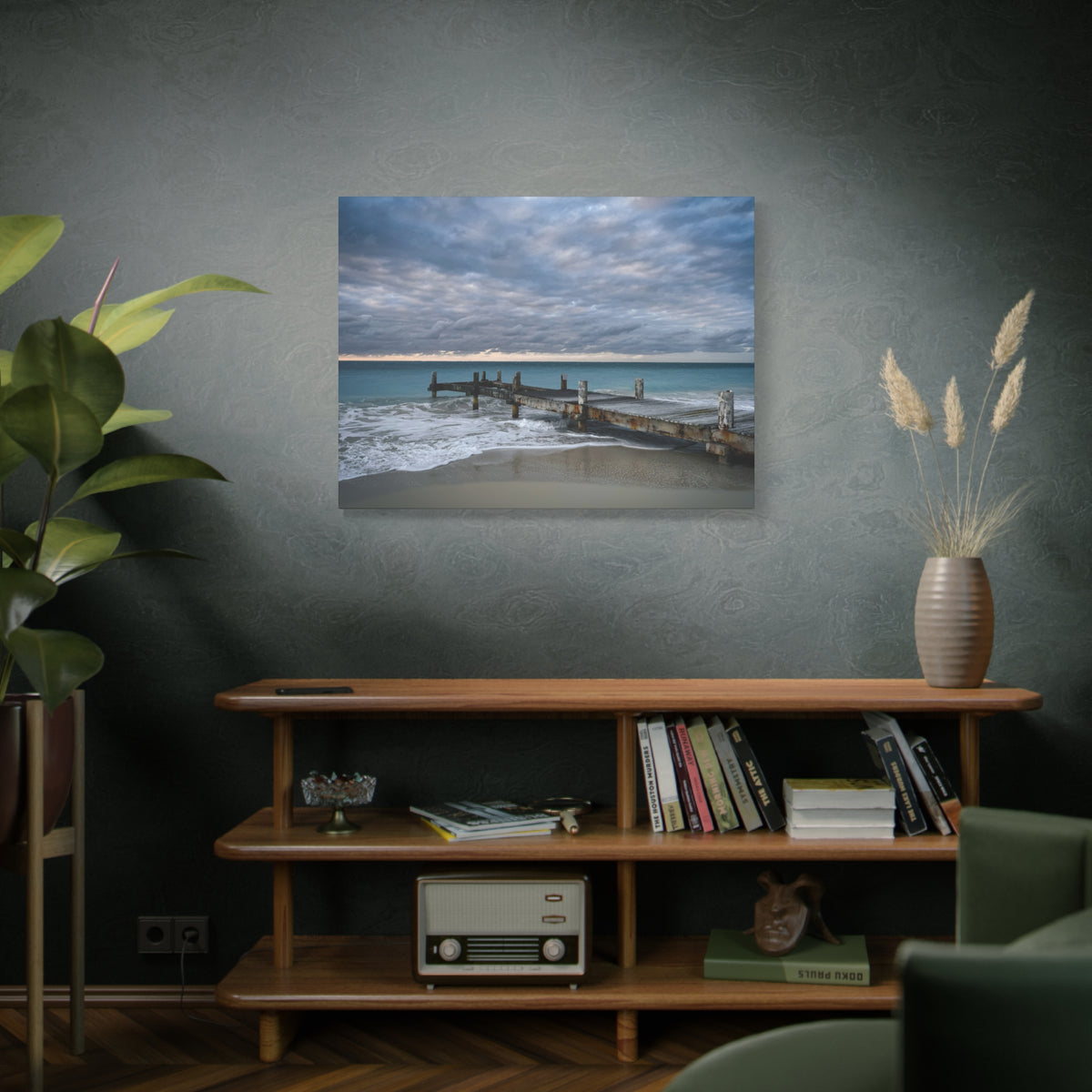 Ocean Pier Canvas Wall Art – Moody Seascape Matte Stretched Canvas