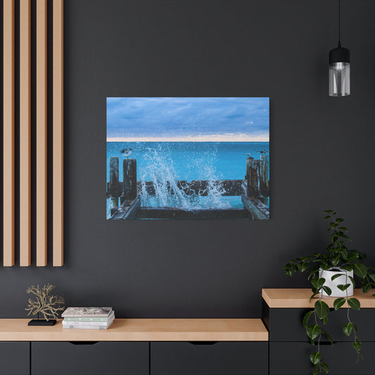 Ocean Wave Splash Canvas Print — Seaside Pier Wall Art