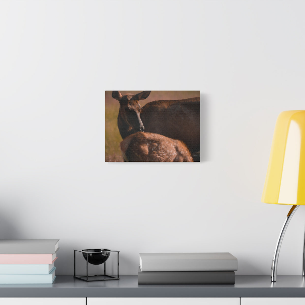 Elk Cow & Calf Matte Canvas Print — Rustic Wildlife Nature Wall Art