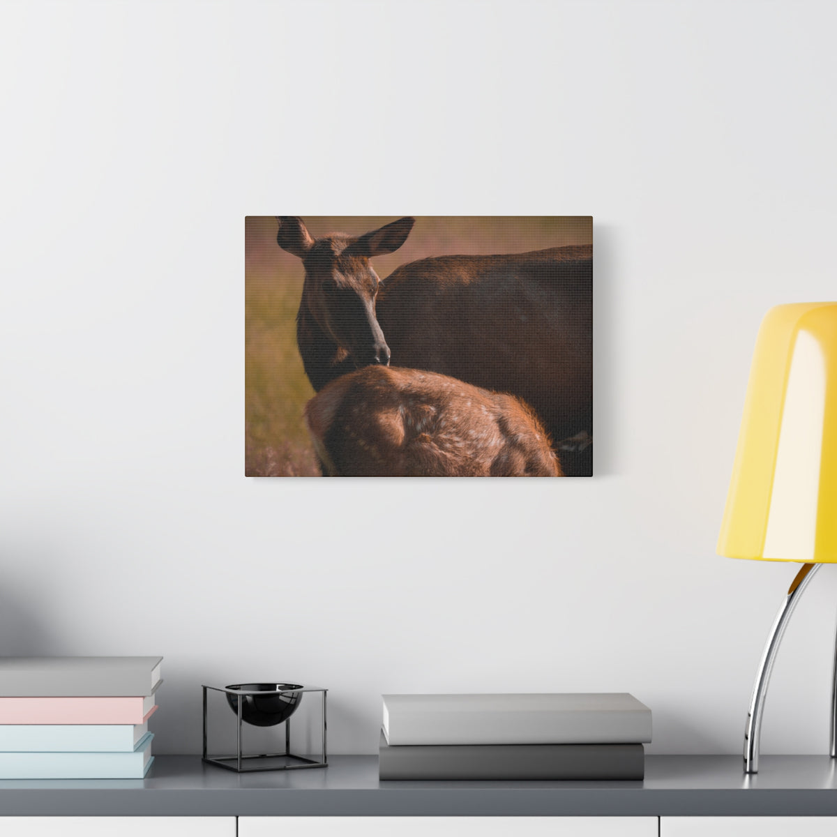 Elk Cow & Calf Matte Canvas Print — Rustic Wildlife Nature Wall Art