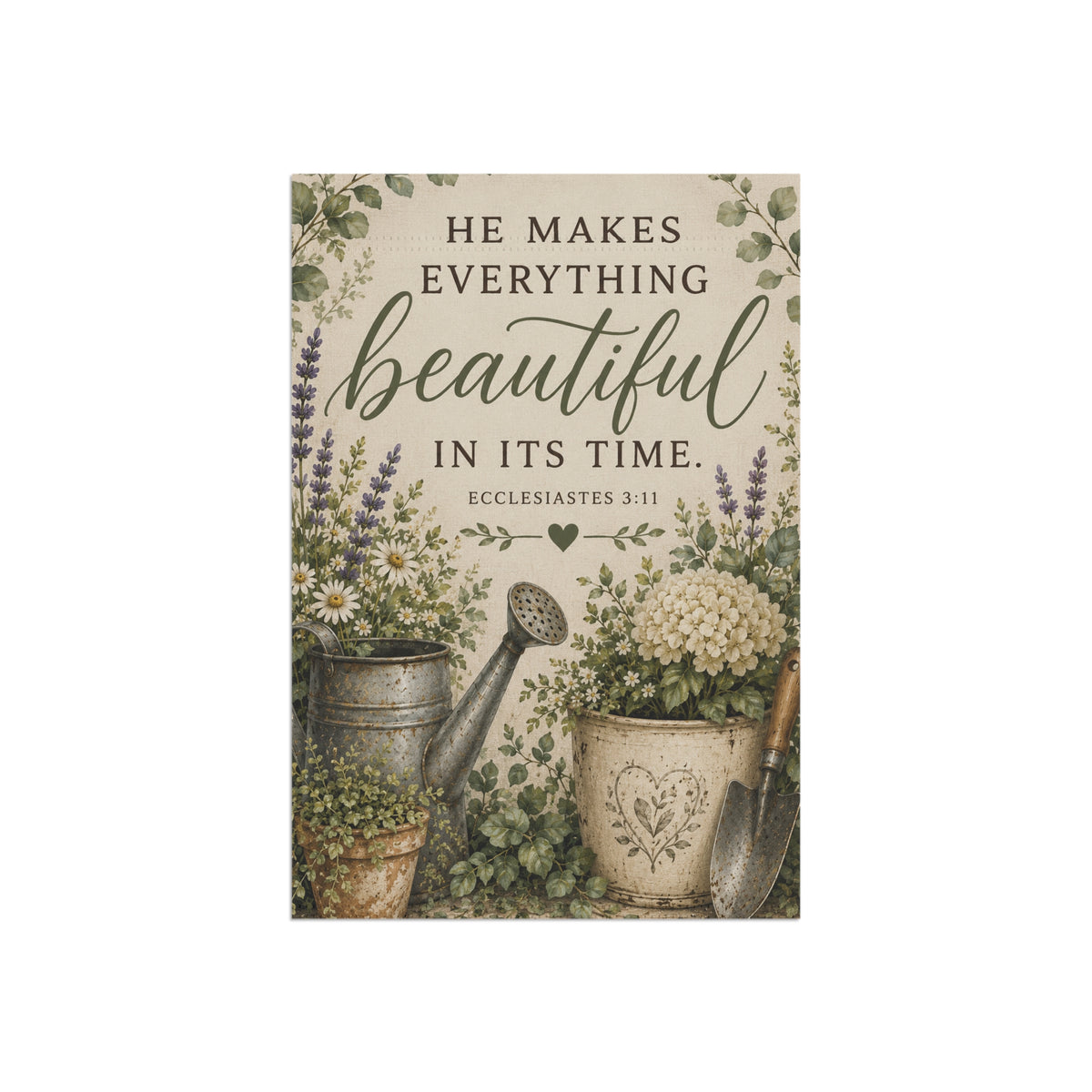 Garden Flag — "He Makes Everything Beautiful in Its Time" Floral Scripture Yard Banner