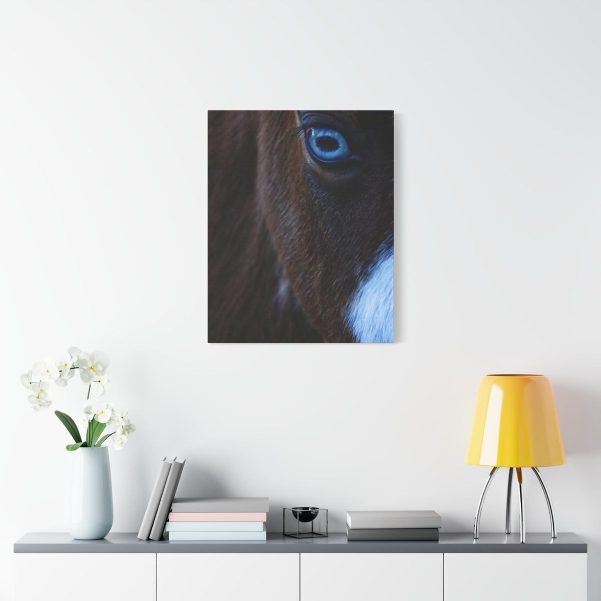Blue-Eyed Horse Canvas Print — Close-Up Equine Wall Art, Matte Stretched 1.25"