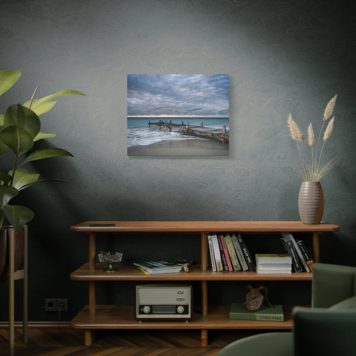 Ocean Pier Canvas Wall Art – Moody Seascape Matte Stretched Canvas